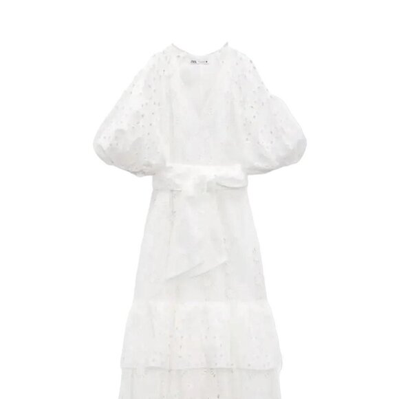 ZARA EMBROIDERED DRESS WITH STRING BELT IN OYSTER WHITE SUMMER WHITE SIZE S 2796 - Picture 2 of 4